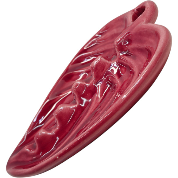 Vintage Ashtray Mid Century Modern Retro Red Maroon Ceramic Leaf Ashtray MCM - Picture 4 of 6